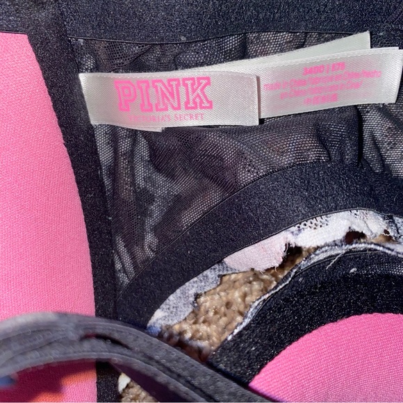 Victoria’s Secret PINK Black & Pink Lacy Front Clasp Push Up Bra 34DD - Picture 5 of 6
